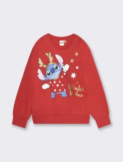 Piazza Italia Felpa natalizia con stampa Stitch da bambina - Rosso Flash Sale