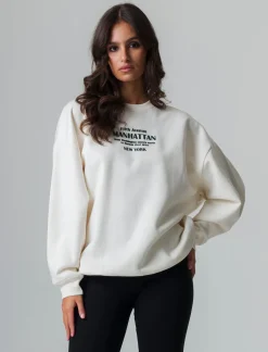 Piazza Italia Felpa oversize a girocollo con stampa frontale - Avorio Beige Fashion