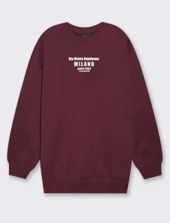 Piazza Italia Felpa oversize a girocollo con stampa frontale - Lampone Rosso Outlet