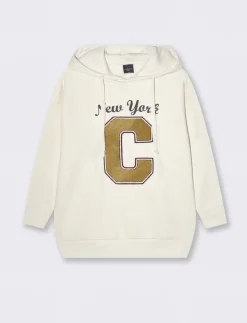 Piazza Italia Felpa oversize con cappuccio e stampa - Avorio Beige Best Sale