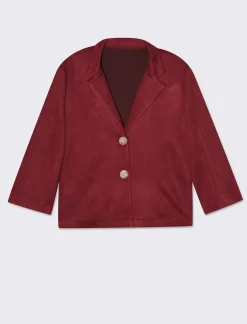 Piazza Italia Giacca cropped con bottoni e maniche a 3/4 - Vino Rosso Cheap