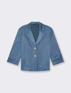 Piazza Italia Giacca cropped con bottoni e maniche a 3/4 - Denim Blu Sale