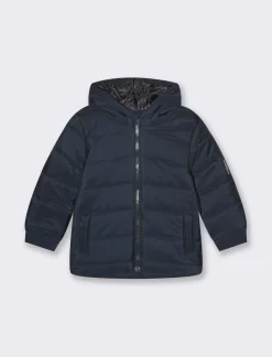 Piazza Italia Giaccone basico trapuntato, con cappuccio e applicazione in stampa gommata - Blu New