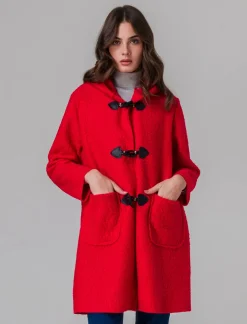 Piazza Italia Giaccone con cappuccio e chiusura con alamari - Rosso Cheap