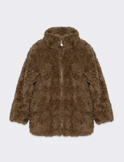 Piazza Italia Giaccone da bambina vestibilità ovetto,in tessuto pelo e fodera interna stampata - Marrone New