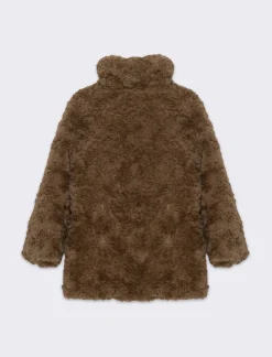 Piazza Italia Giaccone da bambina vestibilità ovetto,in tessuto pelo e fodera interna stampata - Marrone New