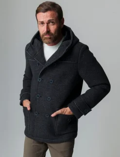 Piazza Italia Giaccone doppiopetto realizzato in tessuto doppiato con cappuccio - antracite Grigio Shop