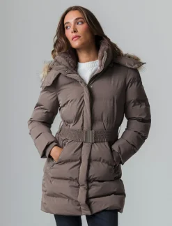 Piazza Italia Giaccone imbottito con cappuccio e cintura elastica in vita - tortora Grigio Online