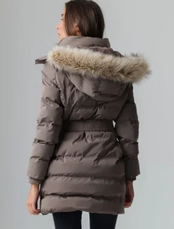 Piazza Italia Giaccone imbottito con cappuccio e cintura elastica in vita - tortora Grigio Online