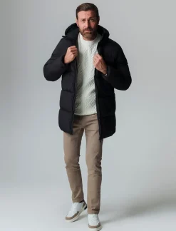 Piazza Italia Giaccone lungo realizzato in tessuto tecnico imbottito con cappuccio - Nero Cheap