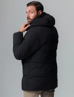 Piazza Italia Giaccone lungo realizzato in tessuto tecnico imbottito con cappuccio - Nero Cheap