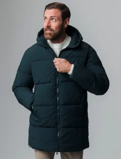 Piazza Italia Giaccone lungo realizzato in tessuto tecnico imbottito con cappuccio - Verde Clearance