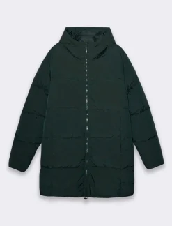 Piazza Italia Giaccone lungo realizzato in tessuto tecnico imbottito con cappuccio - Verde Clearance