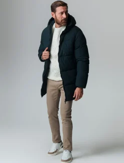 Piazza Italia Giaccone lungo realizzato in tessuto tecnico imbottito con cappuccio - Verde Clearance