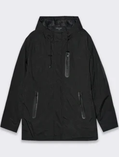 Piazza Italia Giaccone lungo realizzato in tessuto tecnico a collo alto con cappuccio - Nero Hot
