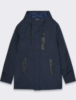 Piazza Italia Giaccone lungo realizzato in tessuto tecnico a collo alto con cappuccio - Blu Online