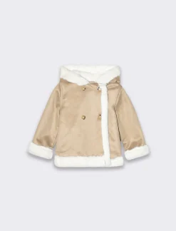Piazza Italia Giaccone scamosciato con cappuccio e pelliccia interna e bottoni frontali - Beige Outlet