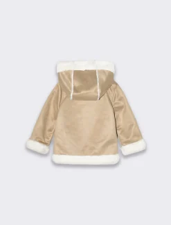 Piazza Italia Giaccone scamosciato con cappuccio e pelliccia interna e bottoni frontali - Beige Outlet