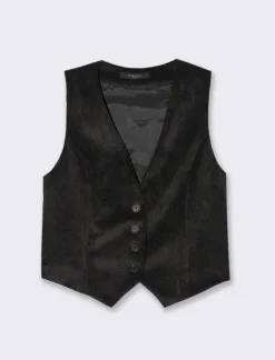 Piazza Italia Gilet a coste in tessuto effetto velluto con bottoni - Nero Clearance