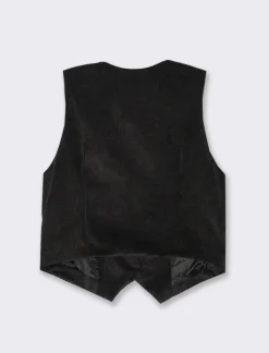 Piazza Italia Gilet a coste in tessuto effetto velluto con bottoni - Nero Clearance