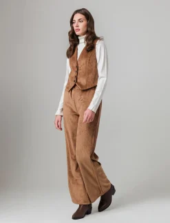 Piazza Italia Gilet a coste in tessuto effetto velluto con bottoni - tabacco Marrone Fashion