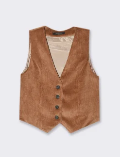 Piazza Italia Gilet a coste in tessuto effetto velluto con bottoni - tabacco Marrone Fashion