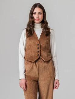 Piazza Italia Gilet a coste in tessuto effetto velluto con bottoni - tabacco Marrone Fashion