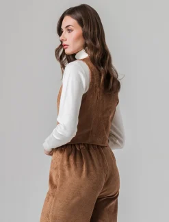 Piazza Italia Gilet a coste in tessuto effetto velluto con bottoni - tabacco Marrone Fashion