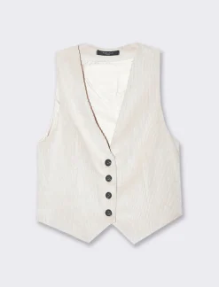 Piazza Italia Gilet a coste in tessuto effetto velluto con bottoni - panna Bianco Shop