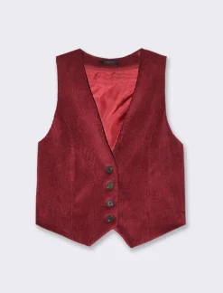 Piazza Italia Gilet a coste in tessuto effetto velluto con bottoni - Vinaccia Rosso Outlet