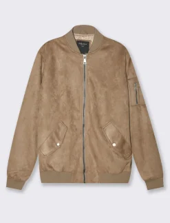 Piazza Italia Giubbotto bomber in tessuto effetto scamosciato - fango Grigio Sale