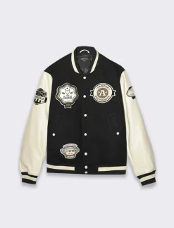 Piazza Italia Giubbotto bomber varsity in panno - Nero Clearance