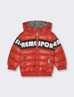 Piazza Italia Giubbotto con cappuccio e zip, fodera a contrasto e fascia stampata - Rosso Best