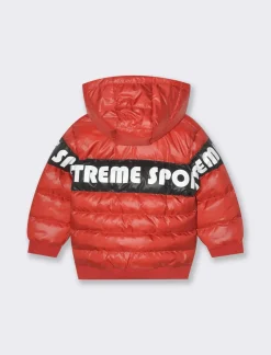 Piazza Italia Giubbotto con cappuccio e zip, fodera a contrasto e fascia stampata - Rosso Best