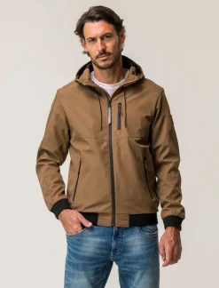 Piazza Italia Giubbotto con cappuccio in tessuto tecnico antivento - Cammello Beige Cheap