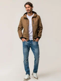 Piazza Italia Giubbotto con cappuccio in tessuto tecnico antivento - Cammello Beige Cheap