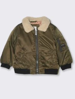 Piazza Italia Giubbotto con collo in pelliccia - Verde militare Best