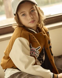 Piazza Italia Giubbotto da bambino con maniche in contrasto modello college - tabacco Marrone Clearance