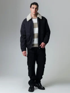 Piazza Italia Giubbotto imbottito a collo in pelliccia sintetica rimovibile - Nero New