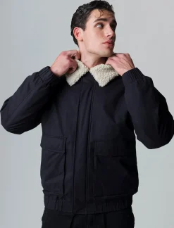 Piazza Italia Giubbotto imbottito a collo in pelliccia sintetica rimovibile - Nero New