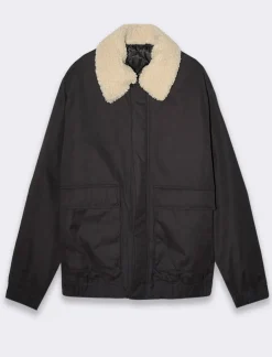 Piazza Italia Giubbotto imbottito a collo in pelliccia sintetica rimovibile - Nero New