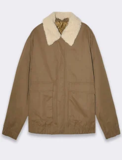 Piazza Italia Giubbotto imbottito a collo in pelliccia sintetica rimovibile - kaki Verde Store