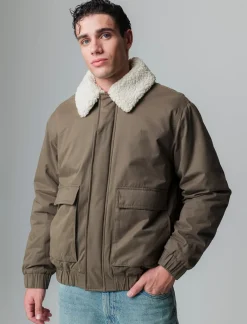 Piazza Italia Giubbotto imbottito a collo in pelliccia sintetica rimovibile - kaki Verde Store