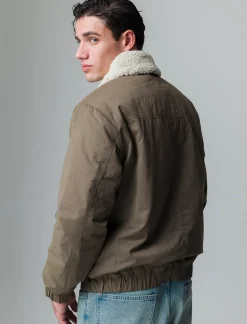 Piazza Italia Giubbotto imbottito a collo in pelliccia sintetica rimovibile - kaki Verde Store