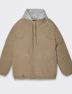 Piazza Italia Giubbotto imbottito in tessuto tecnico con cappuccio in felpa - kaki Verde Clearance