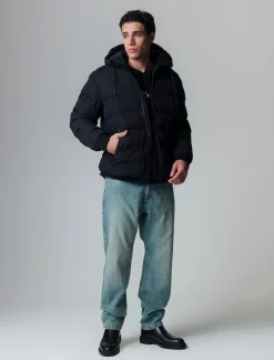 Piazza Italia Giubbotto imbottito in tessuto tecnico a collo alto con cappuccio regolabile - Nero Best