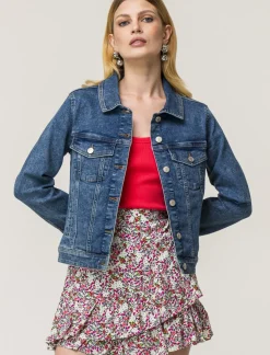 Piazza Italia Giubbotto in denim vestibilità slim in tessuto denim elasticizzato - Denim Blu Outlet