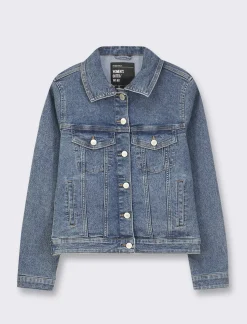 Piazza Italia Giubbotto in denim vestibilità slim in tessuto denim elasticizzato - Denim Blu Outlet