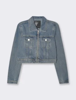 Piazza Italia Giubbotto in tessuto denim con orlo sfrangiato - Denim Blu Best Sale
