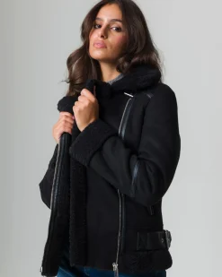 Piazza Italia Giubotto modello chiodo in finto suede con cintura in vita - Nero Cheap